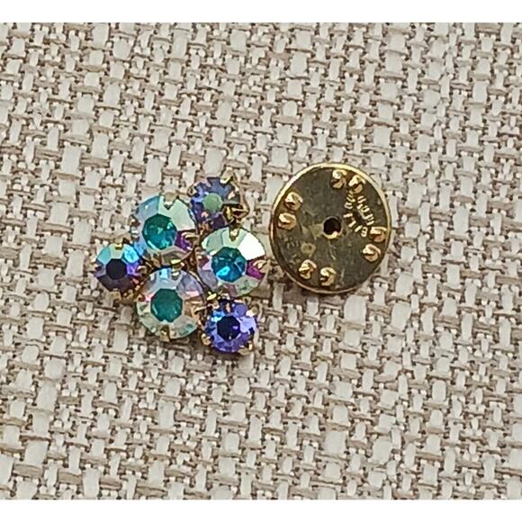 Vtg Triangle Cluster AB Aurora Borealis Prong Set Rhinestone Lapel Pin Ballou - Picture 4 of 7